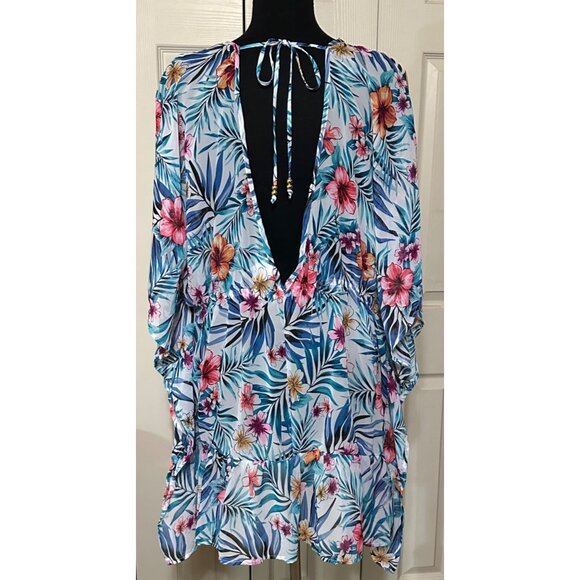 Time & Tru Women's Swimsuit Cover Tropical Print 100% Polyester Size XL (16-18) - Picture 2 of 10